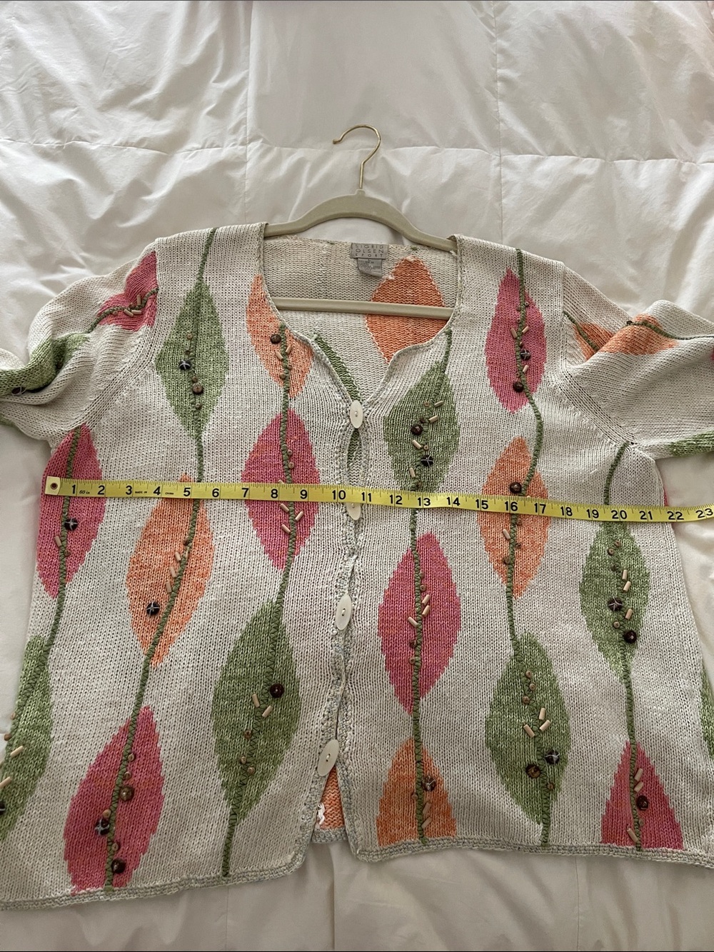Vintage Sigrid Olsen Sport Embellished Leaf Pattern Cardigan Size Large nwot - Picture 9 of 11